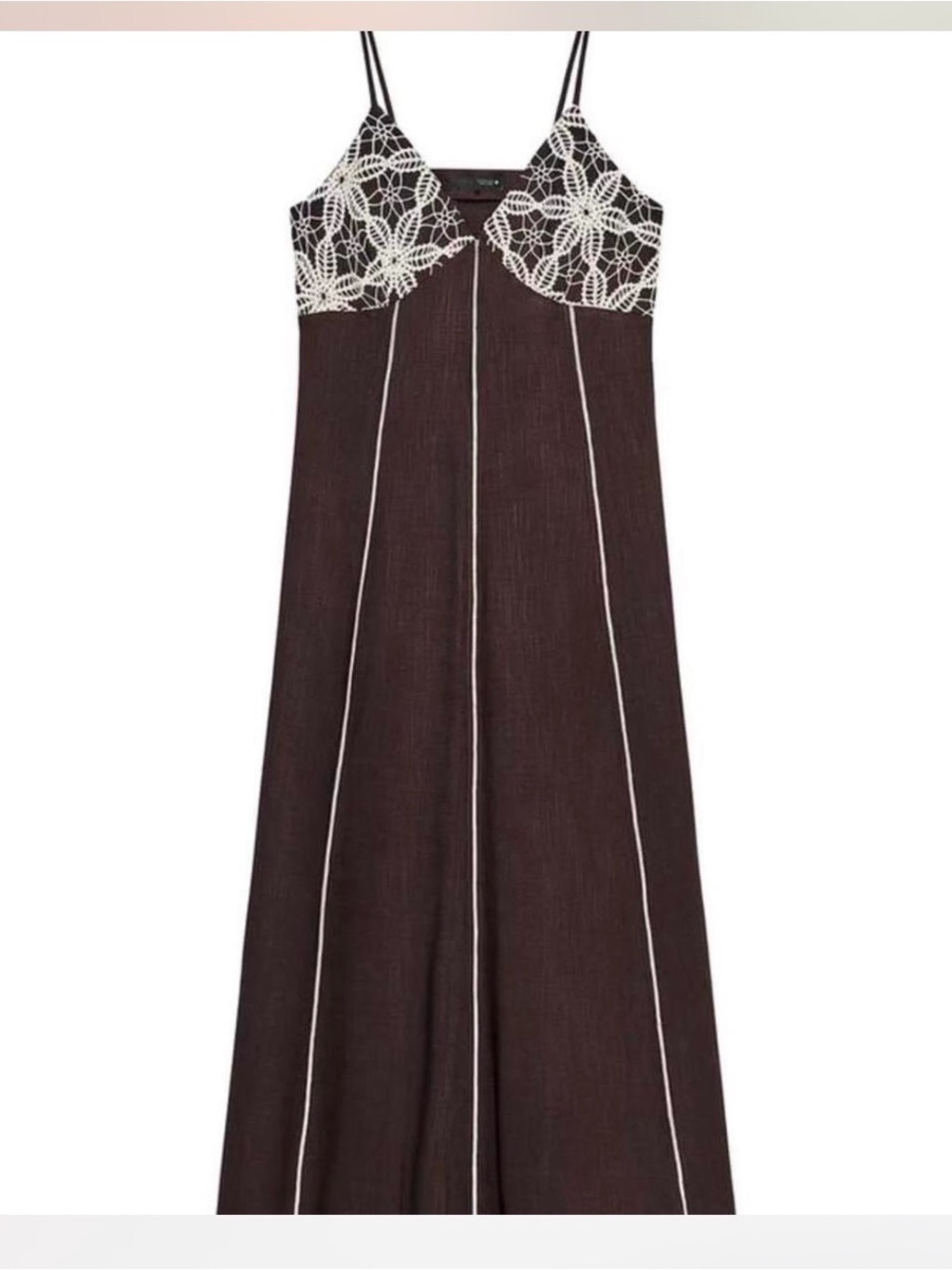 Black Linen Maxi Dress with Cream Lace Bodice